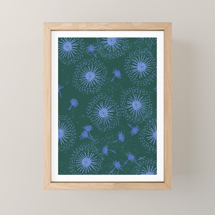 Make A Wish Dandelion Pattern in Forest Green & Blue Mini Art Print Gallery Image 1