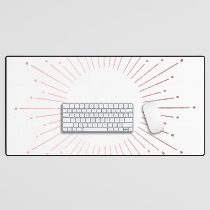 Sunburst Rose Quartz Elegance on White Desk Mat Gallery Image 1