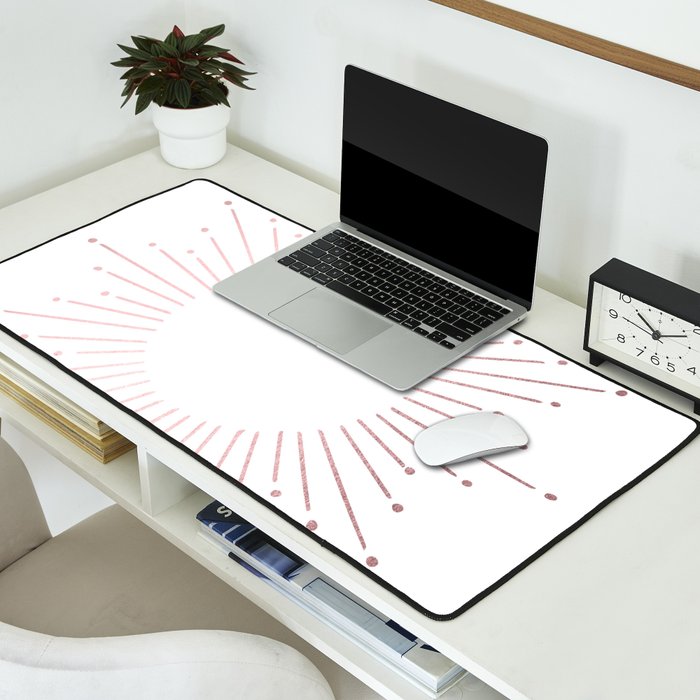 Sunburst Rose Quartz Elegance on White Desk Mat Gallery Image 2