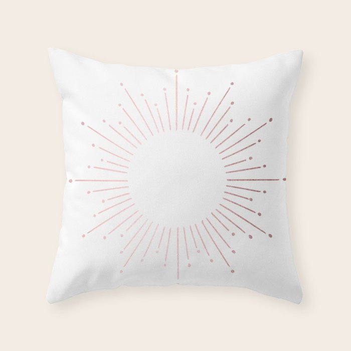 Sunburst Rose Quartz Elegance on White Throw Pillow Gallery Image 1