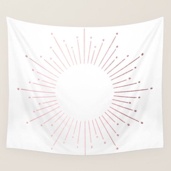 Sunburst Rose Quartz Elegance on White Wall Tapestry Gallery Image 4
