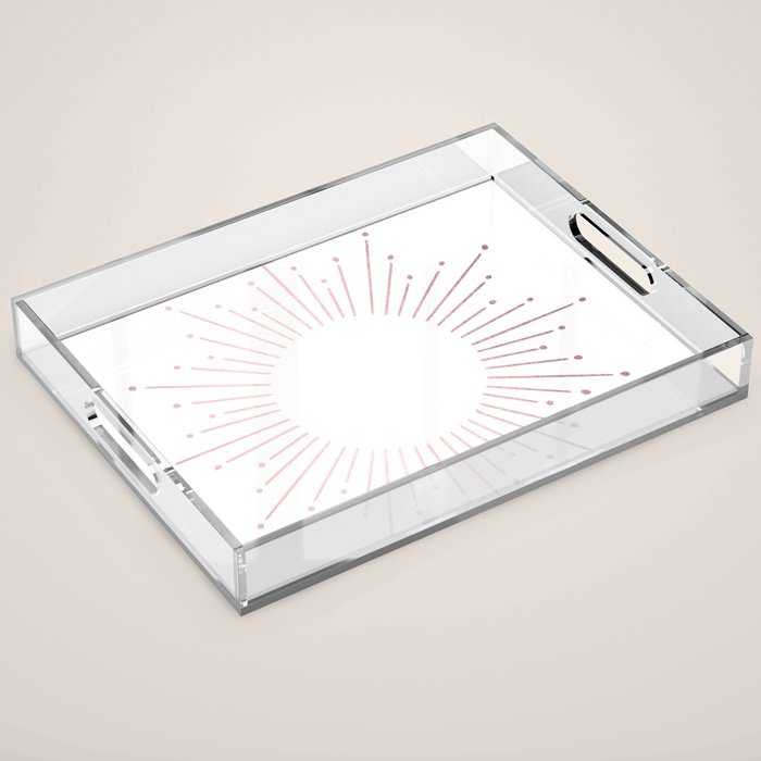 Sunburst Rose Quartz Elegance on White Acrylic Tray Gallery Image 1