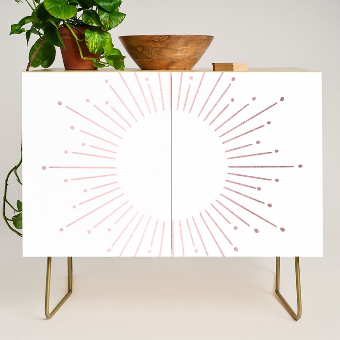 Sunburst Rose Quartz Elegance on White Credenza Gallery Image 1