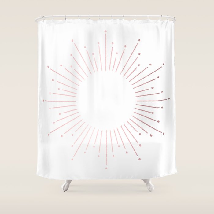 Sunburst Rose Quartz Elegance on White Shower Curtain Gallery Image 1