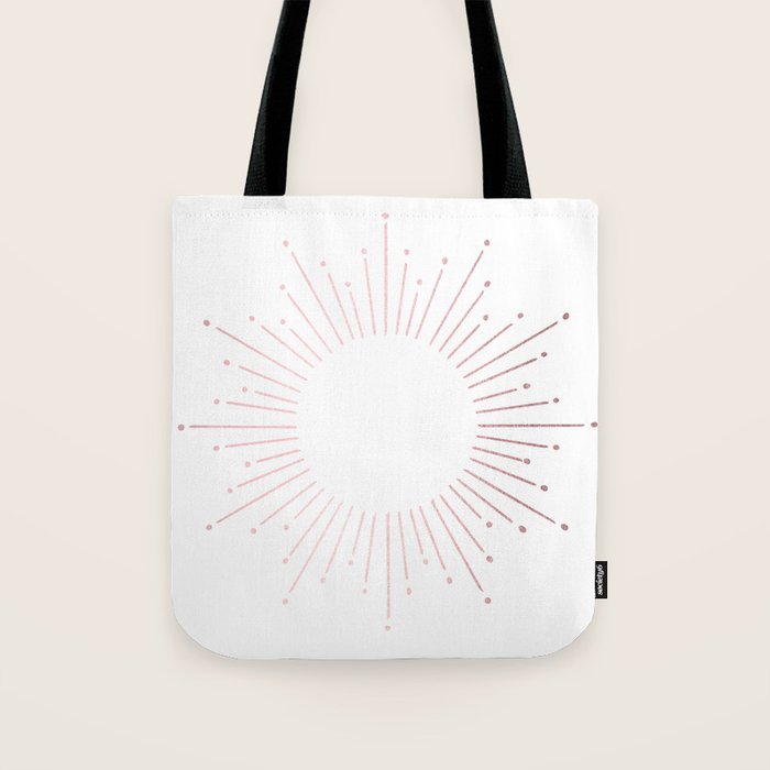 Sunburst Rose Quartz Elegance on White Tote Bag Gallery Image 1
