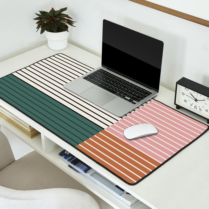 Color Block Line Abstract V Colorful Retro Desk Mat Gallery Image 2
