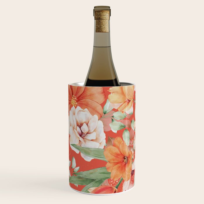 Peach Florals with Painted Speckles on Orange Coral Wine Chiller Gallery Image 2