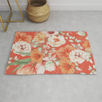 Peach Florals with Painted Speckles on Orange Coral Rug Gallery Image 1