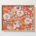 Peach Florals with Painted Speckles on Orange Coral Serving Tray Gallery Image 1