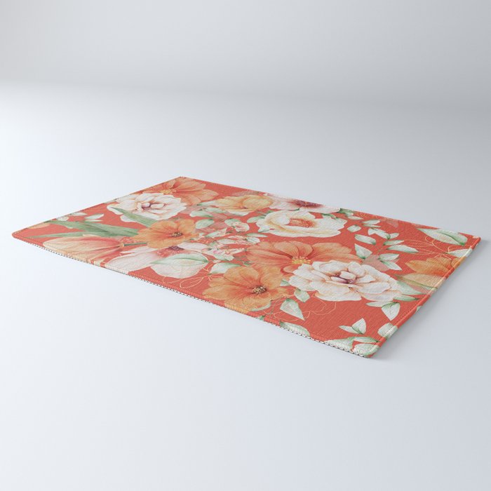 Peach Florals with Painted Speckles on Orange Coral Rug Gallery Image 3