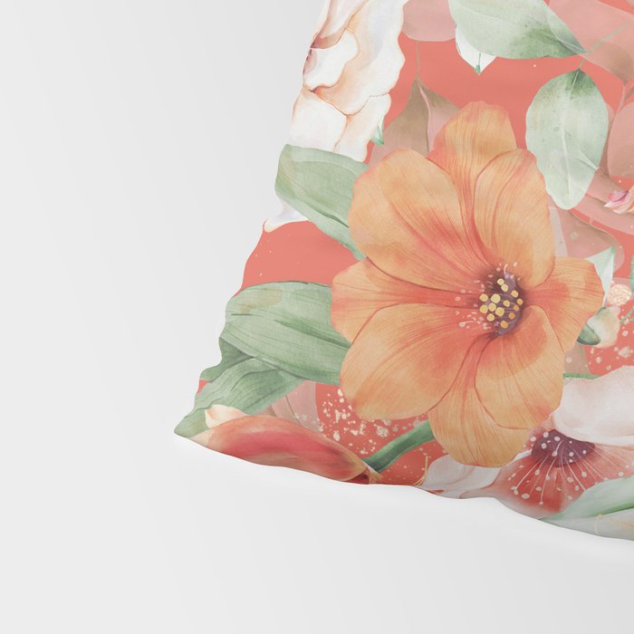 Peach Florals with Painted Speckles on Orange Coral Pillow Sham Gallery Image 4