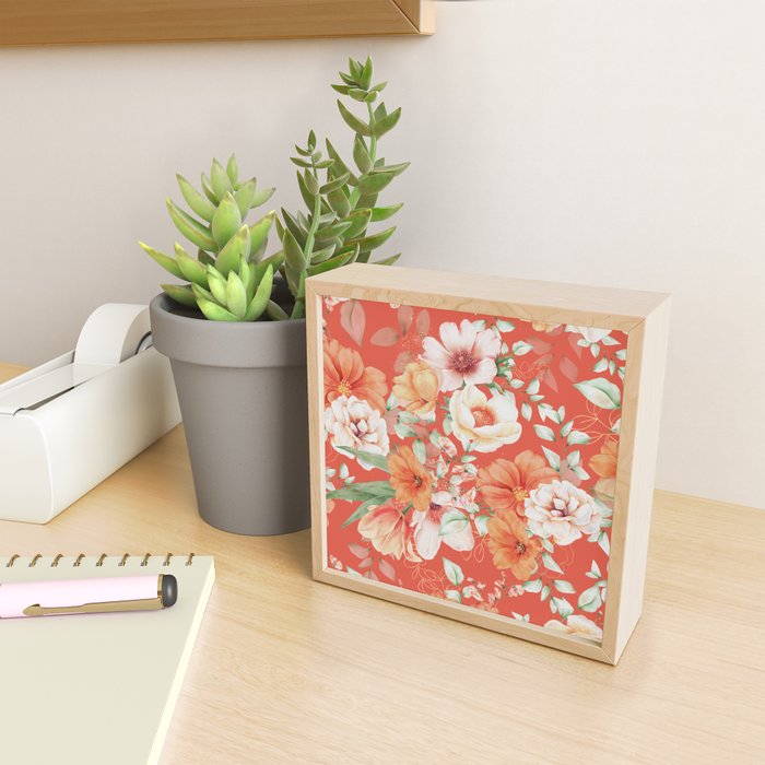 Peach Florals with Painted Speckles on Orange Coral Mini Art Print Gallery Image 2