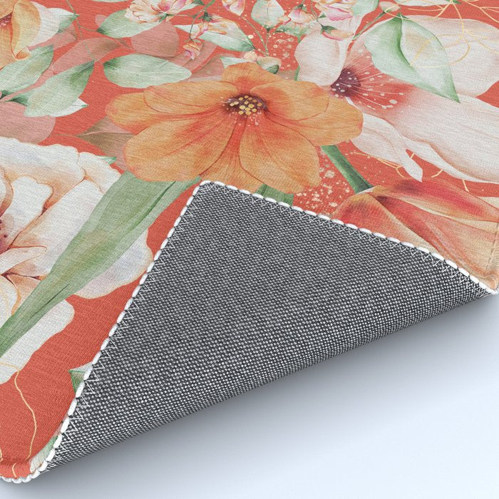Peach Florals with Painted Speckles on Orange Coral Rug Gallery Image 4
