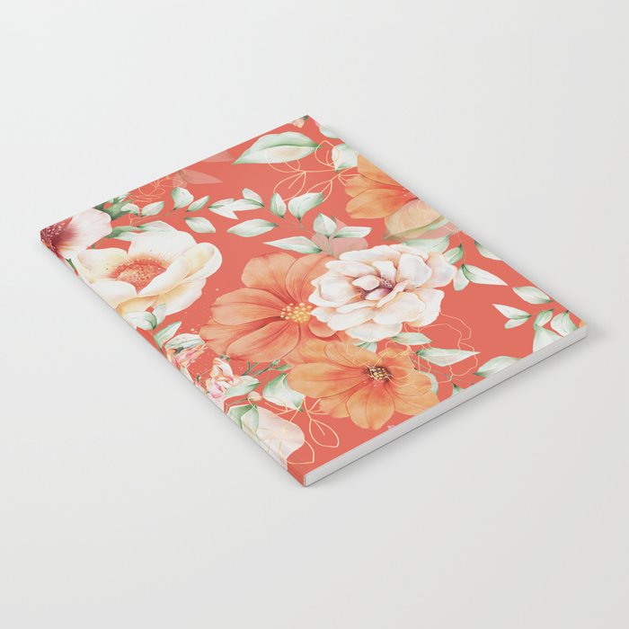 Peach Florals with Painted Speckles on Orange Coral Notebook Gallery Image 1