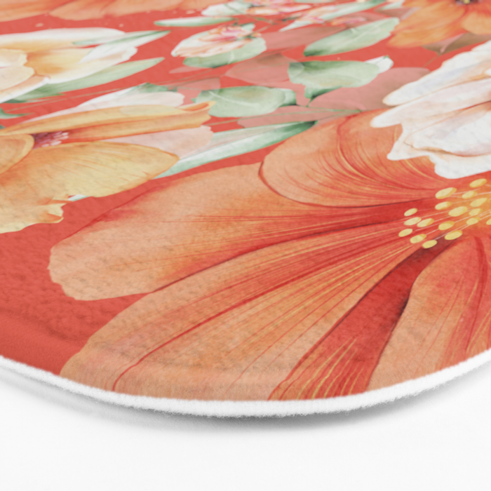 Peach Florals with Painted Speckles on Orange Coral Bath Mat Gallery Image 3