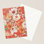 Peach Florals with Painted Speckles on Orange Coral Stationery Card Gallery Image 2