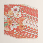 Peach Florals with Painted Speckles on Orange Coral Wrapping Paper Gallery Image 3
