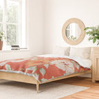 Peach Florals with Painted Speckles on Orange Coral Duvet Cover Gallery Image 2