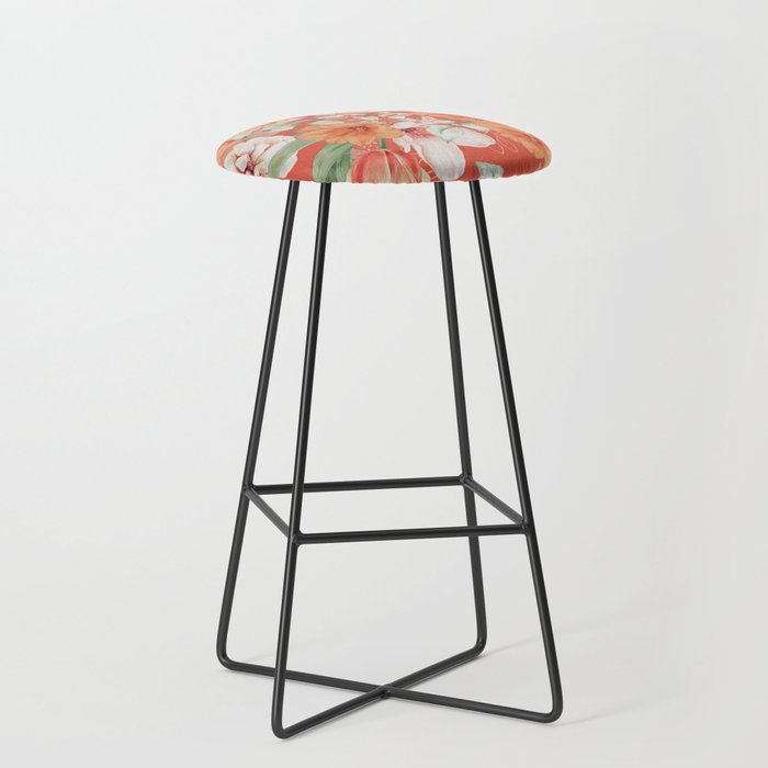 Peach Florals with Painted Speckles on Orange Coral Stool Gallery Image 1