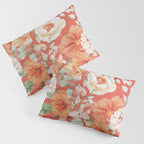 Peach Florals with Painted Speckles on Orange Coral Pillow Sham Gallery Image 3