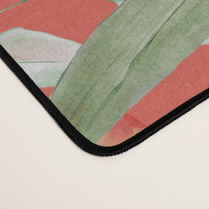 Peach Florals with Painted Speckles on Orange Coral Desk Mat Gallery Image 4