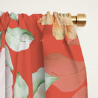 Peach Florals with Painted Speckles on Orange Coral Window Curtain Gallery Image 2