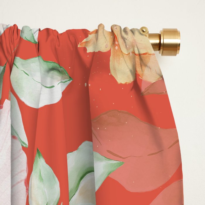 Peach Florals with Painted Speckles on Orange Coral Window Curtain Gallery Image 2