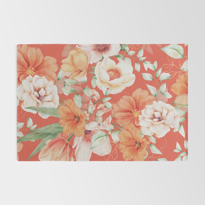 Peach Florals with Painted Speckles on Orange Coral Rug Gallery Image 2