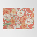 Peach Florals with Painted Speckles on Orange Coral Rug Gallery Image 2