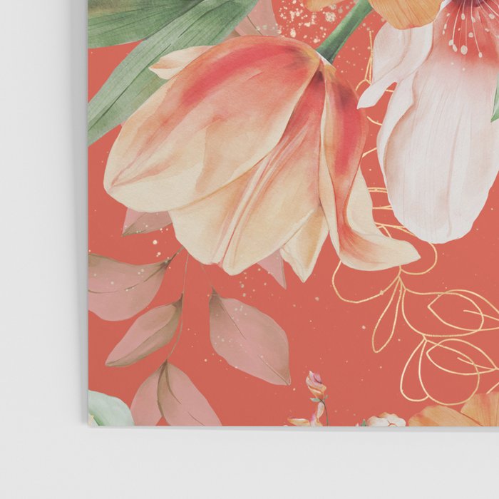 Peach Florals with Painted Speckles on Orange Coral Poster Gallery Image 3