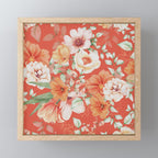 Peach Florals with Painted Speckles on Orange Coral Mini Art Print Gallery Image 1