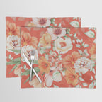Peach Florals with Painted Speckles on Orange Coral Placemat Gallery Image 1