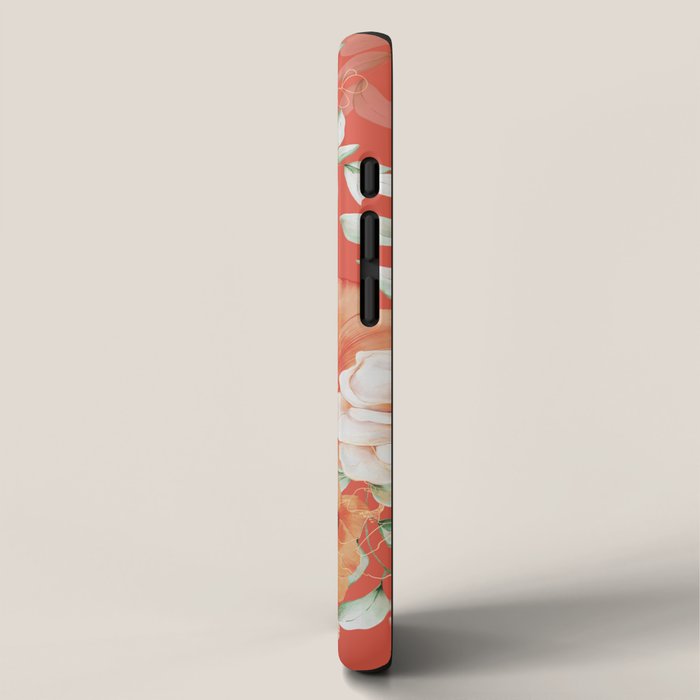 Peach Florals with Painted Speckles on Orange Coral iPhone Case Gallery Image 2