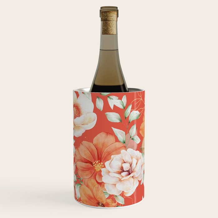 Peach Florals with Painted Speckles on Orange Coral Wine Chiller Gallery Image 3