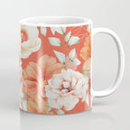 Peach Florals with Painted Speckles on Orange Coral Coffee Mug Gallery Image 1