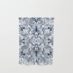 Indigo, Navy Blue and White Calligraphy Doodle Pattern Wall Hanging Gallery Image 1