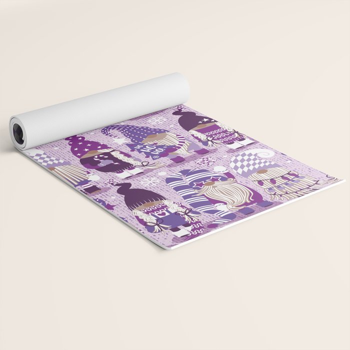 Let it gnome // monochromatic violet little Santa's helpers preparing for Christmas Yoga Mat Gallery Image 2