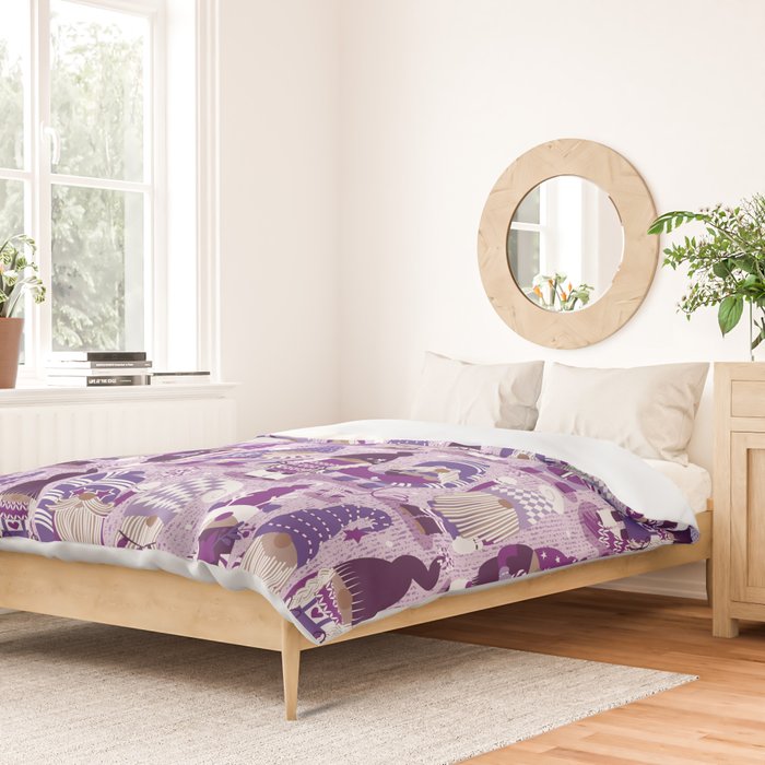 Let it gnome // monochromatic violet little Santa's helpers preparing for Christmas Duvet Cover Gallery Image 2