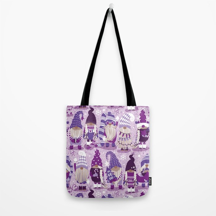 Let it gnome // monochromatic violet little Santa's helpers preparing for Christmas Tote Bag Gallery Image 2