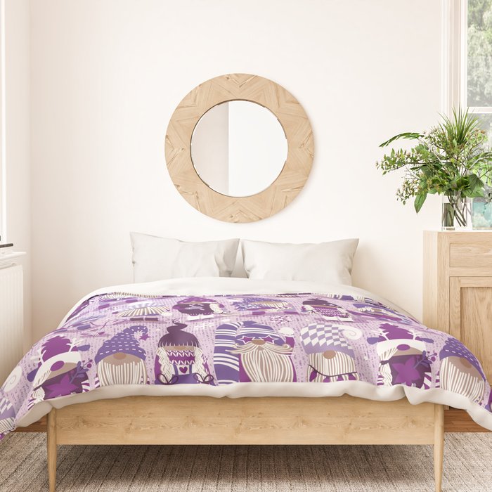 Let it gnome // monochromatic violet little Santa's helpers preparing for Christmas Duvet Cover Gallery Image 3