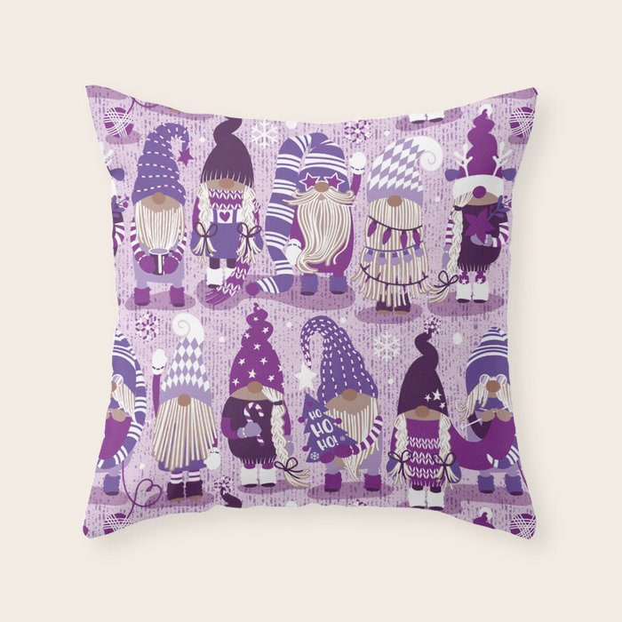 Let it gnome // monochromatic violet little Santa's helpers preparing for Christmas Throw Pillow Gallery Image 6