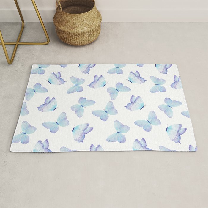 Lilac aqua blue watercolor hand painted butterfly Rug Gallery Image 1