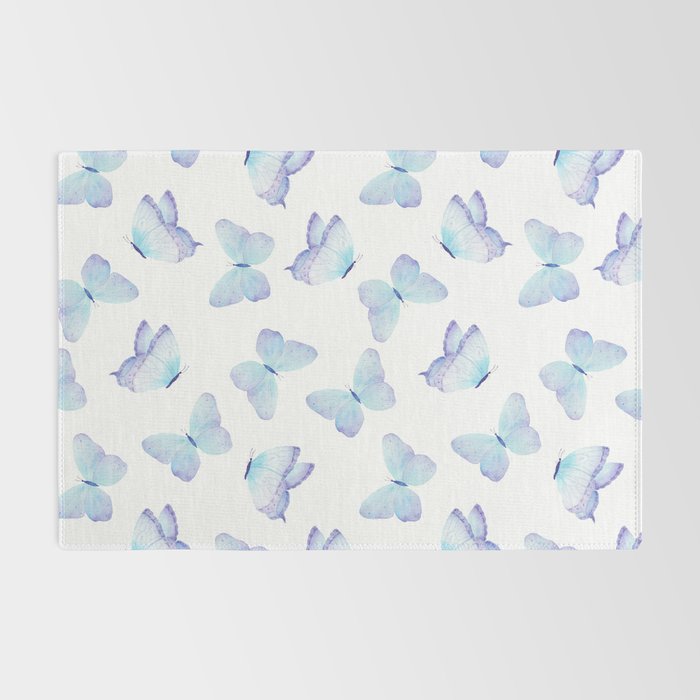 Lilac aqua blue watercolor hand painted butterfly Rug Gallery Image 2