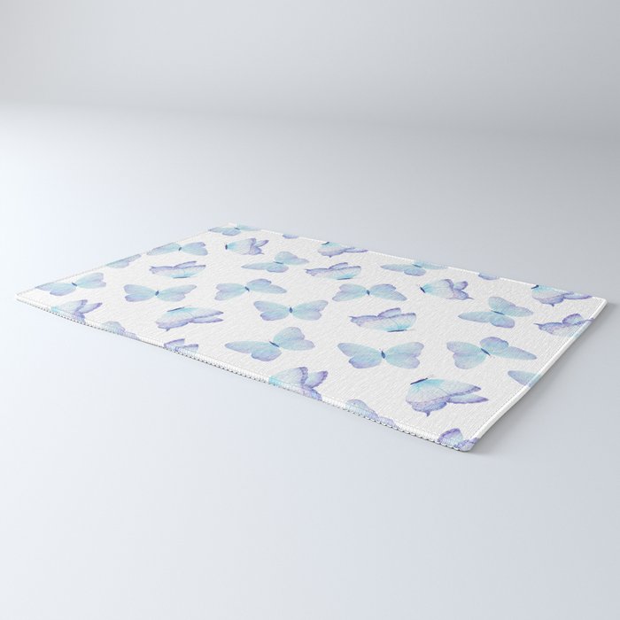 Lilac aqua blue watercolor hand painted butterfly Rug Gallery Image 3
