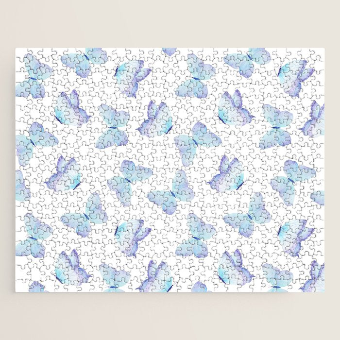 Lilac aqua blue watercolor hand painted butterfly Jigsaw Puzzle Gallery Image 1
