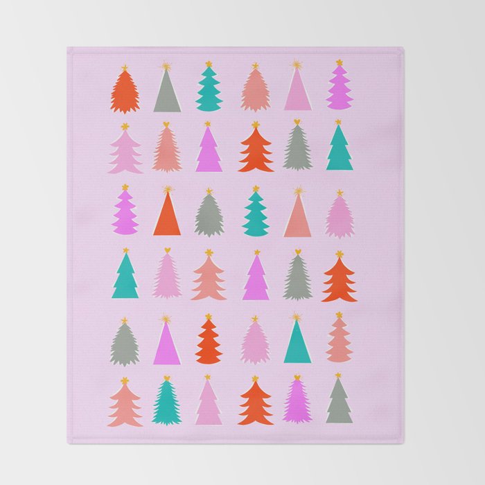 Christmas Tree Pattern on Pink Throw Blanket Gallery Image 2