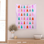 Christmas Tree Pattern on Pink Wall Tapestry Gallery Image 2