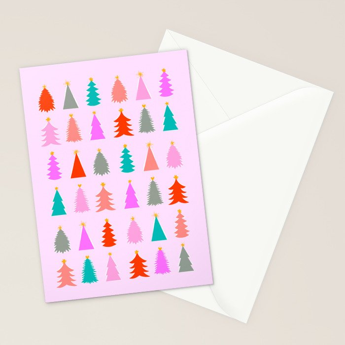 Christmas Tree Pattern on Pink Stationery Card Gallery Image 2