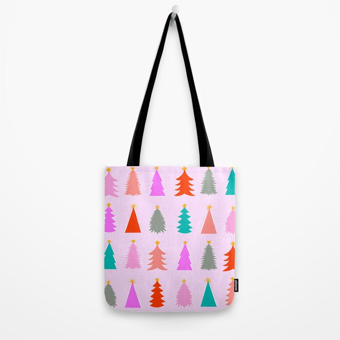 Christmas Tree Pattern on Pink Tote Bag Gallery Image 2