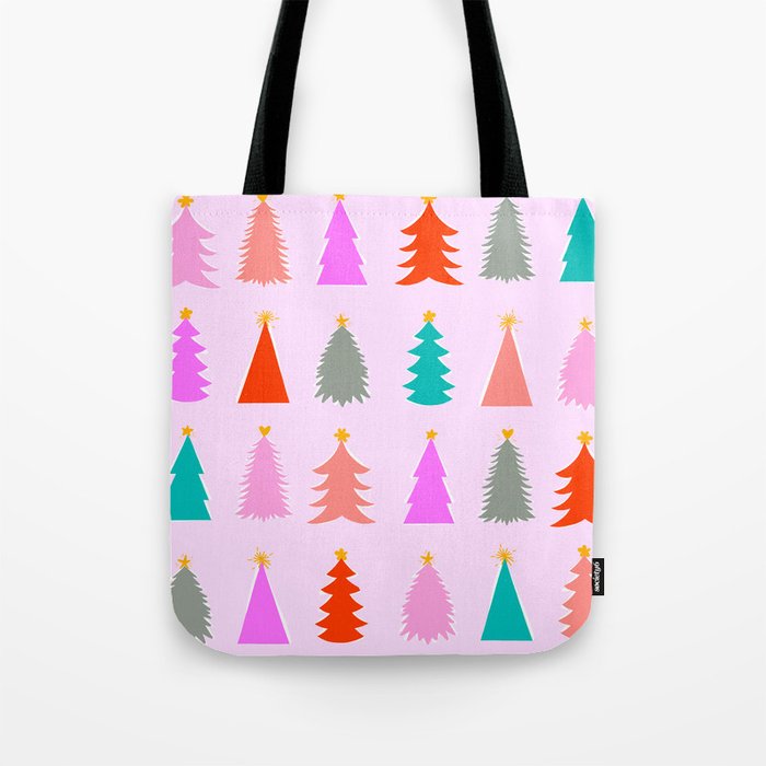 Christmas Tree Pattern on Pink Tote Bag Gallery Image 1